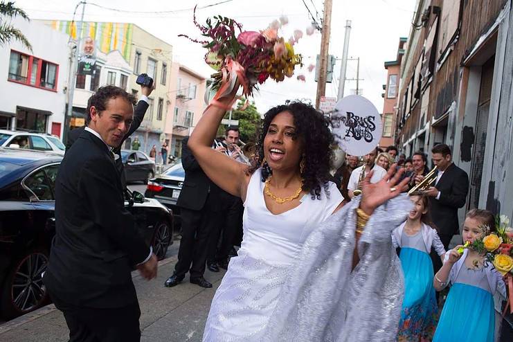 Holding the bouquet