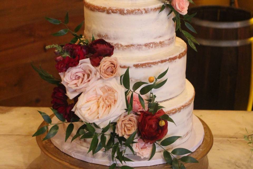 Naked cake with flower decorations