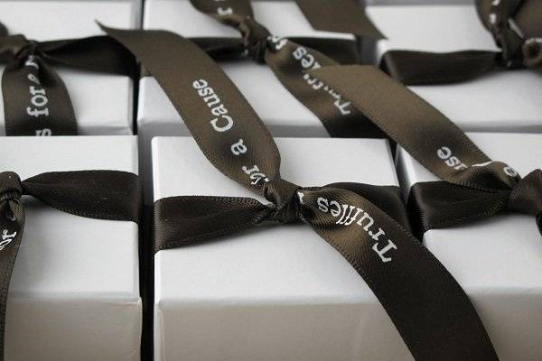 black ribbon chocolate wedding favor