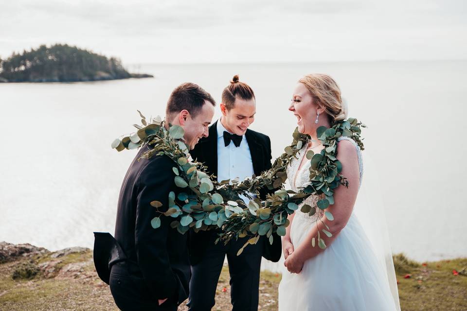 Laughs during the ceremony