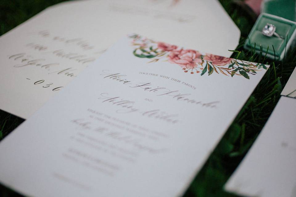 Invitation with flower design on top