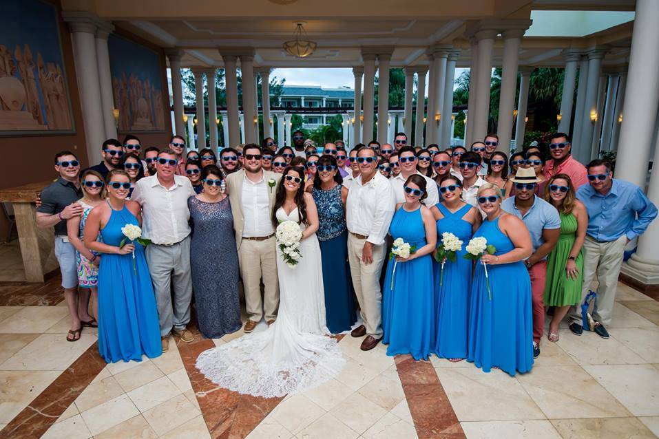 Wedding couple and guests