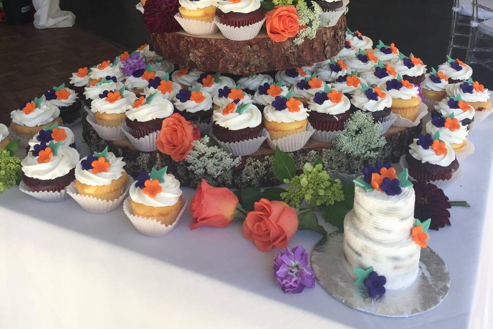 Cupcake wood tower wedding