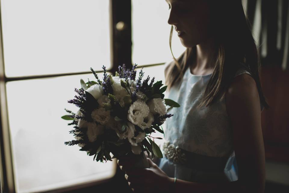 Flower girl and her bouquet