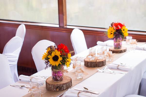 Table set-up with flower centerpiece