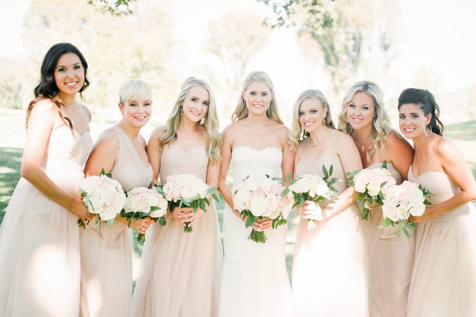 Bride with her bridesmaids