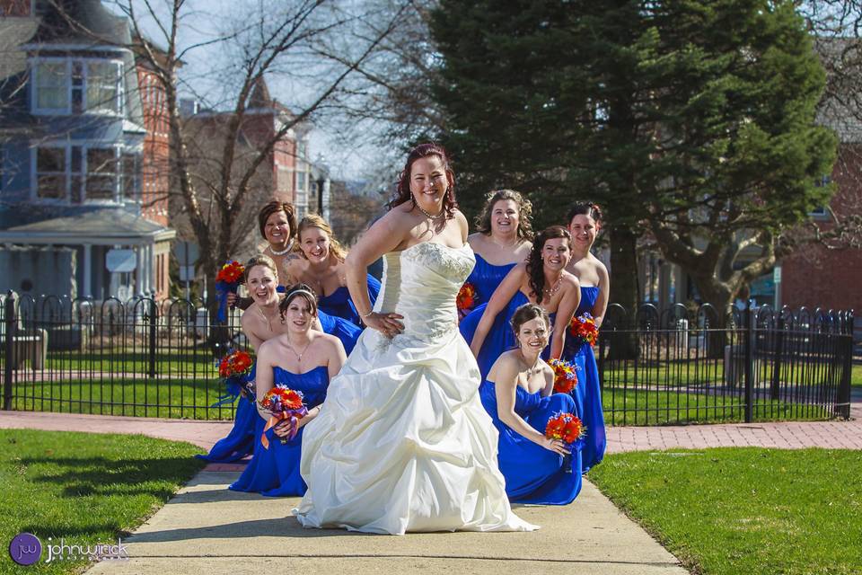 The bride and her bridesmaids