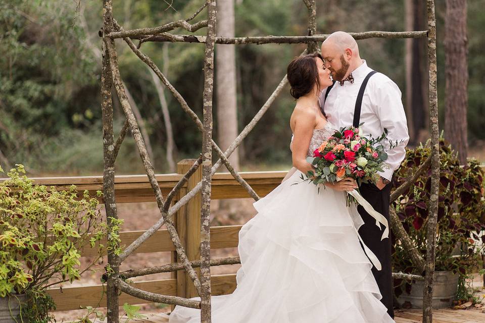 Newlyweds kissing