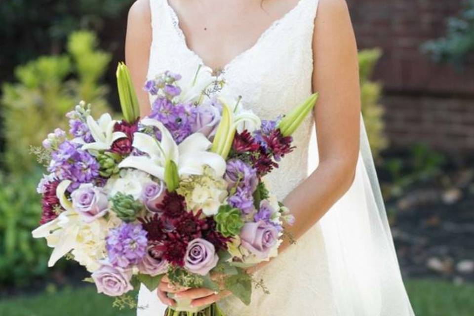 Bridal dress and bouquet