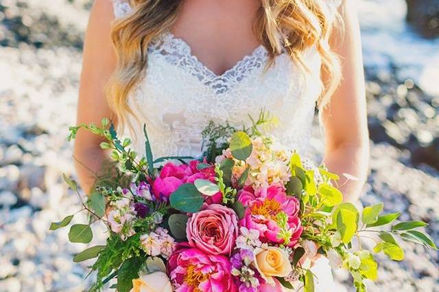 The bride holding her bouquet