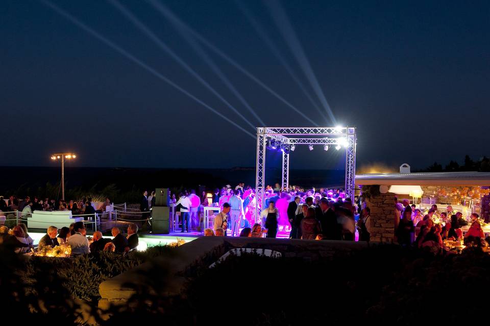 Party lights for wedding party in Paros island, Greece