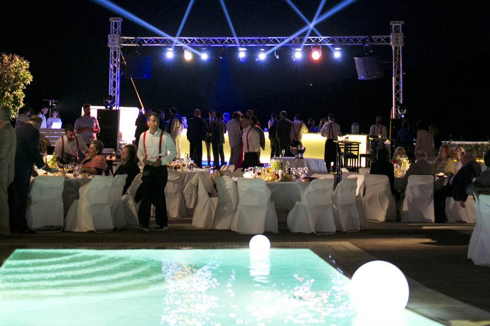Party lights in wedding reception, Syros island, Greece