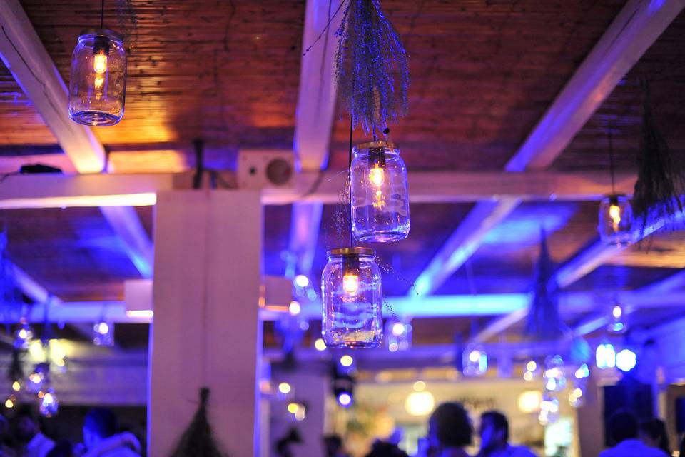 Romantic lighting and customized light jars for wedding in Paros island, Greece
