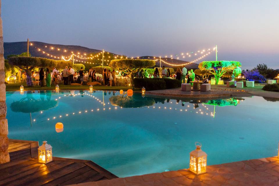 String lights for romantic lighting for wedding party in Lagonisi, Athens, Greece