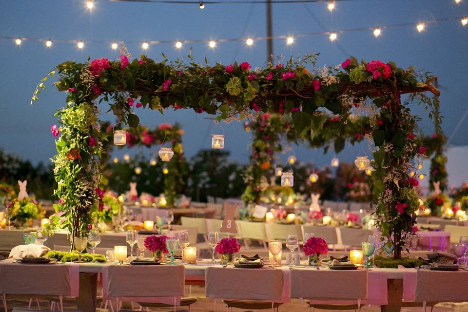 String lights for romantic lighting for christening party in Paros island, Greece