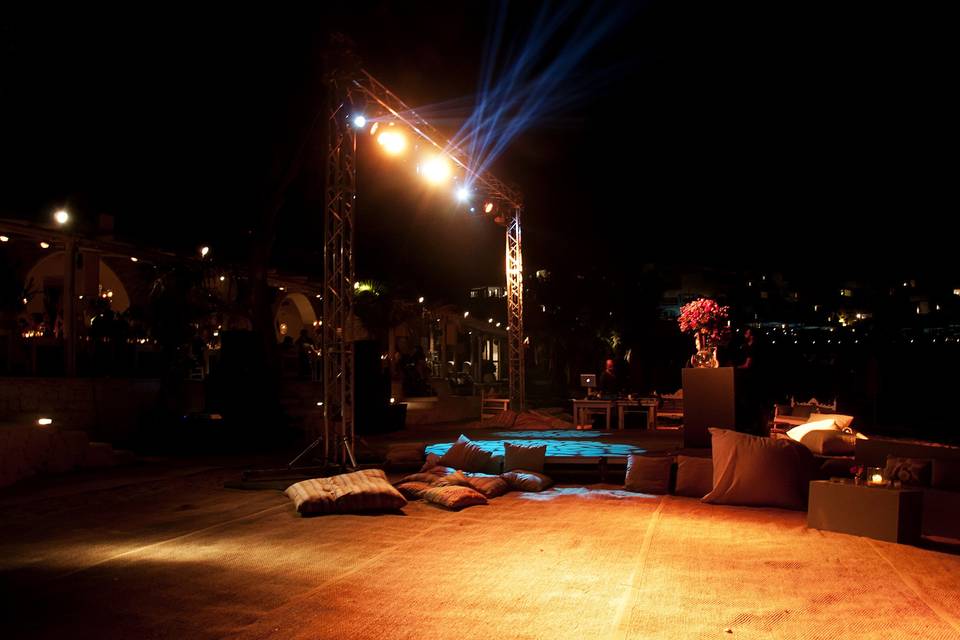 Party lights for beach wedding party in Nammos, Mykonos