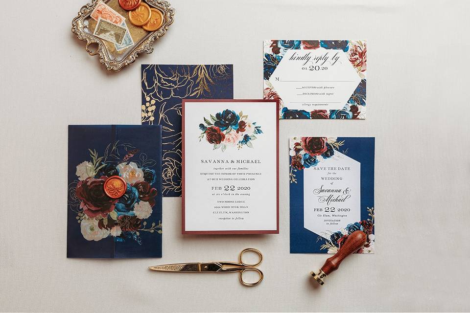 Navy Florals Vellum Wax fol