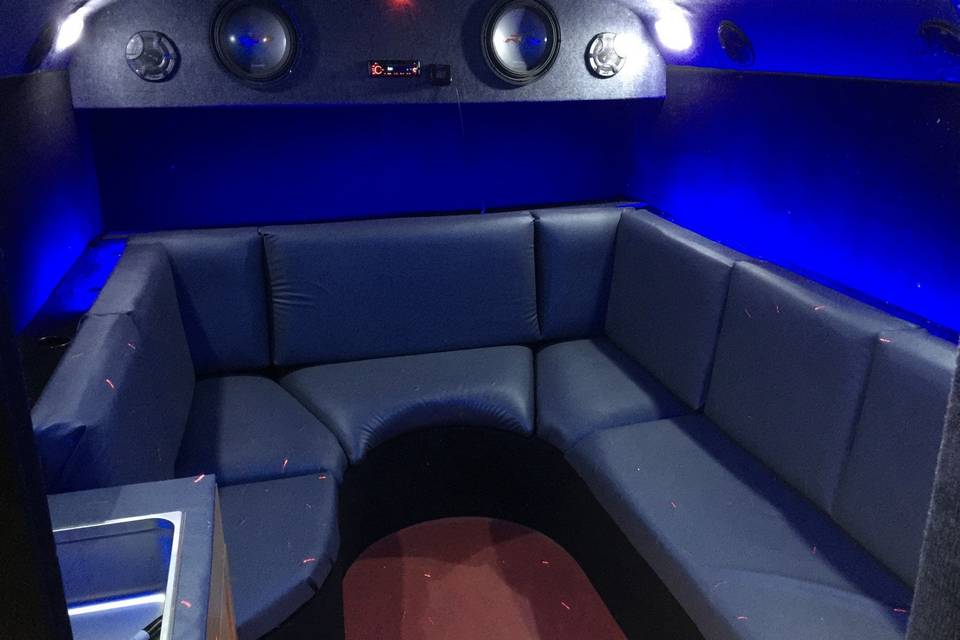 Inside of 8 Passenger Bus #1 (our smallest)  Great for economical transportation and smaller parties & birthday parties.