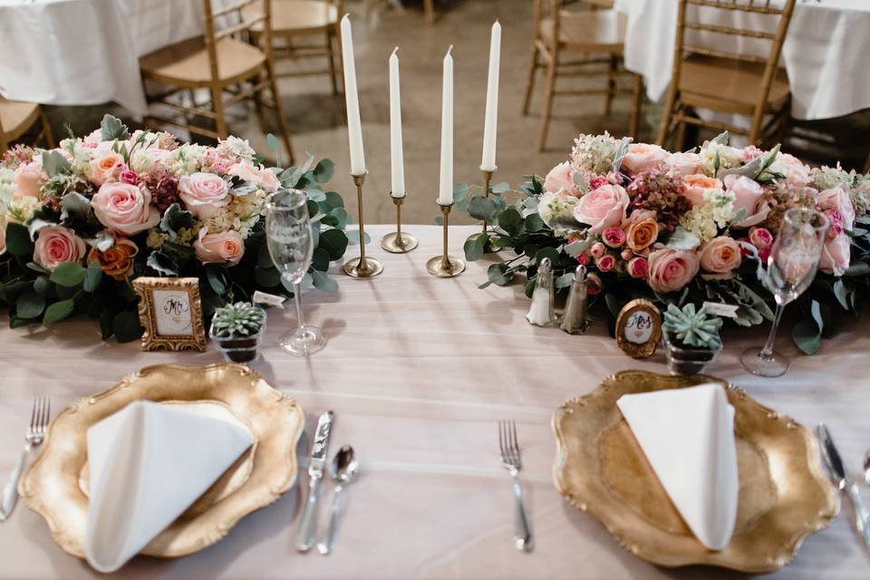 Head table setup and floral decor