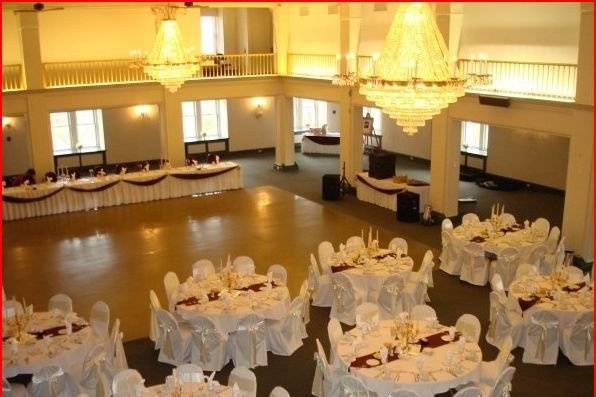 Large chandelier and dance floor