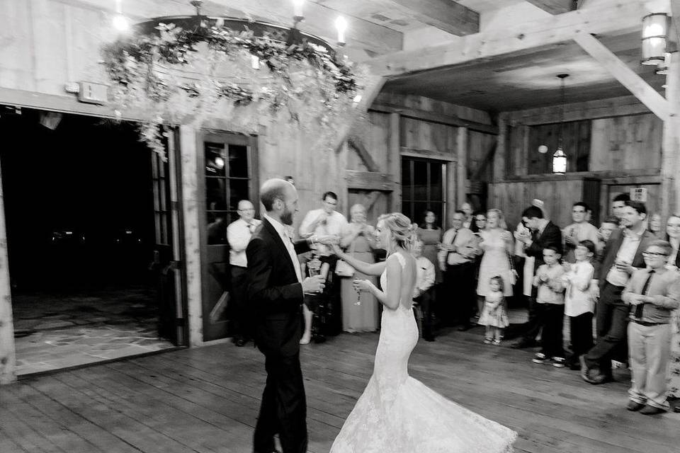 First Dance under greenery laced chandeliers.