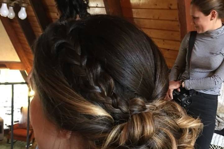 Loose updo with a little boho braid to add texture.