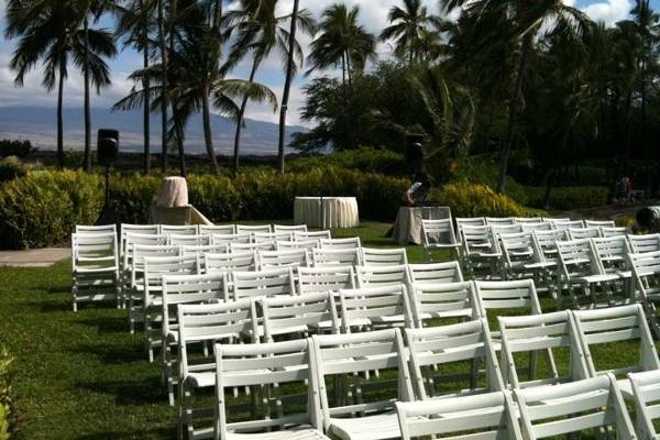 Sound system staged in rear by request of wedding coordinator to free up space for wedding party.
