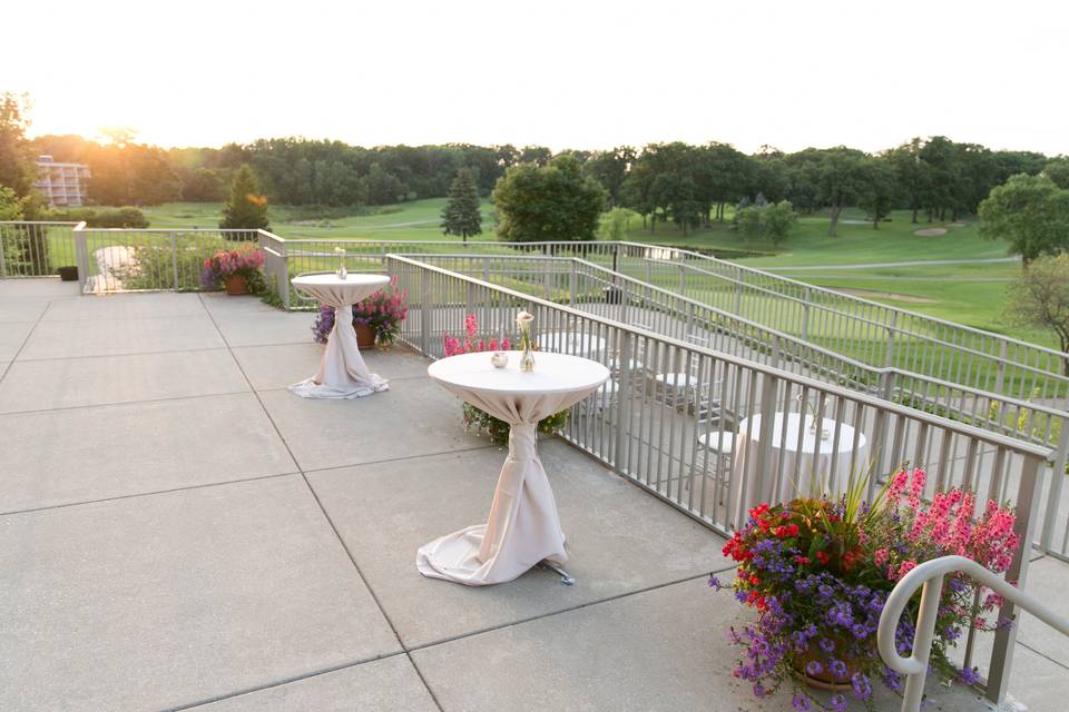 A sunset wedding reception on red oak terrace