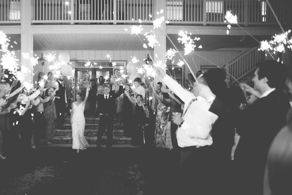 Newlywed couple sparkler exit