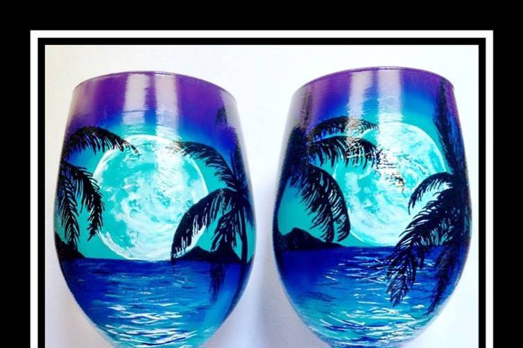 Hand Painted Beach Themed Wine Glasses – Teresa's Spot for All