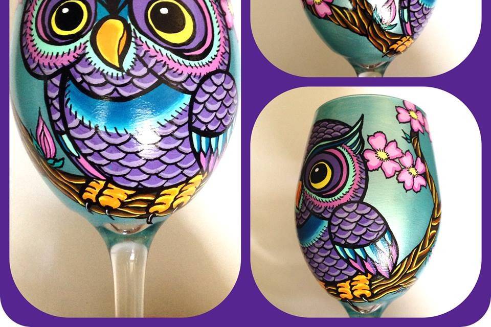 Handpainted Songbird Wine Glass - Asst Styles