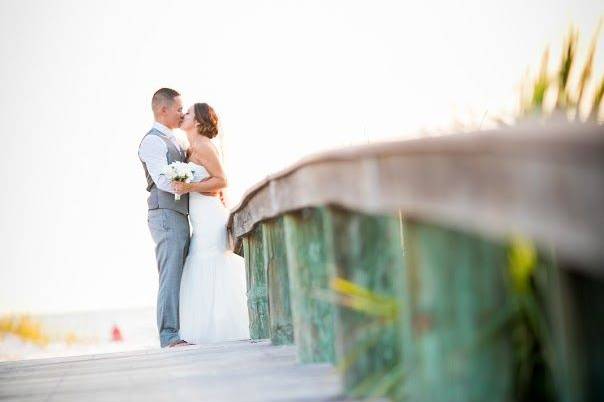 Newlyweds kissing