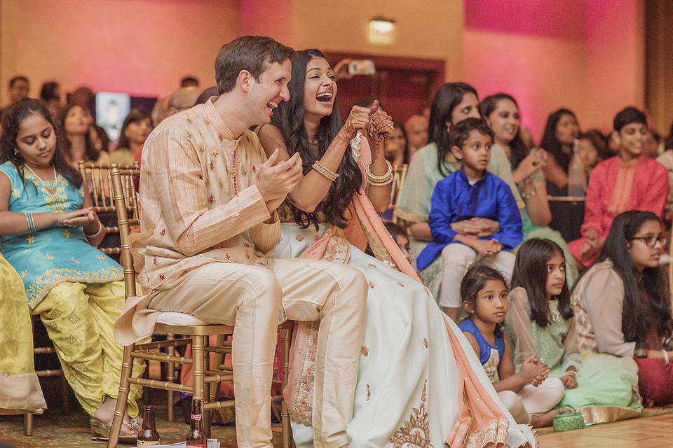 Bride and Groom enjoy a performance at their Sangeet!