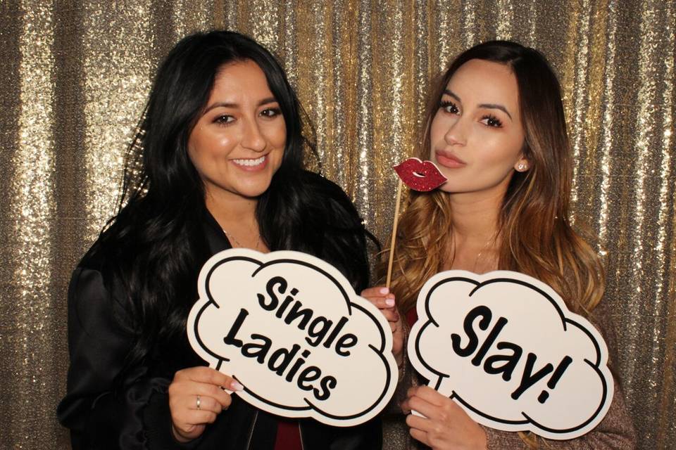 Single Ladies, Slay!! Did you know we carry some of the best props? We also make custom mustache, lip, bowtie stick props in any color to match your wedding's color palette.