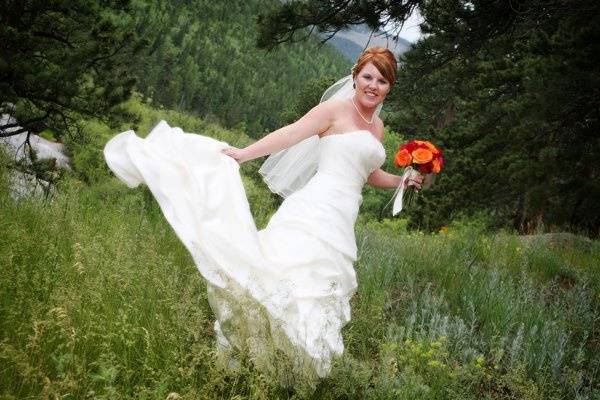 Twirling bride in Estes Park