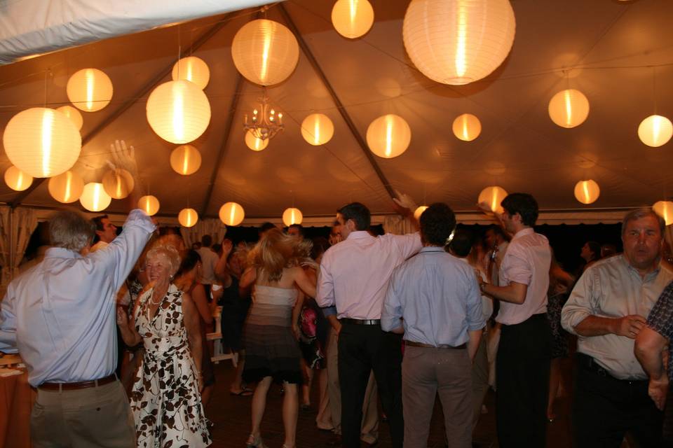 Lanterns decorating the tent