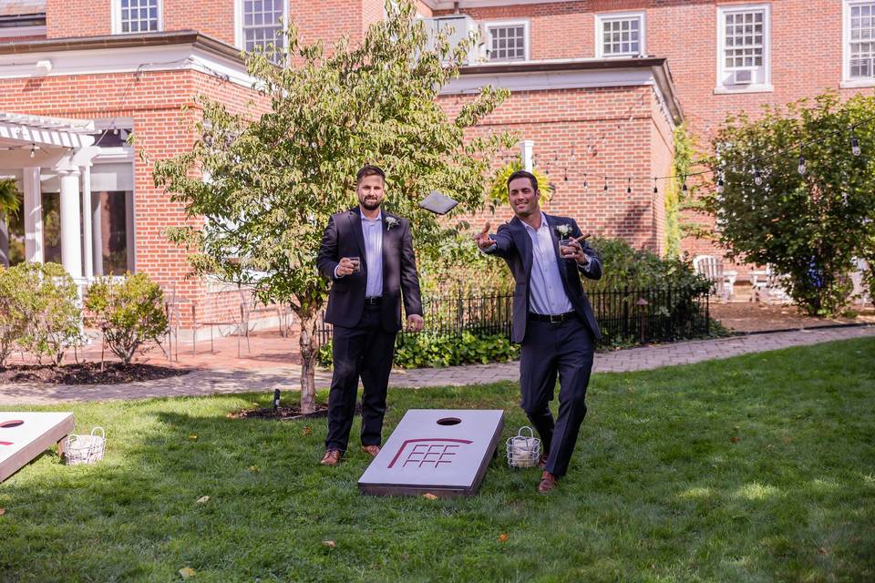 Cornhole on the lawn