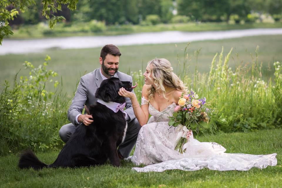 Bride, Groom & Dog