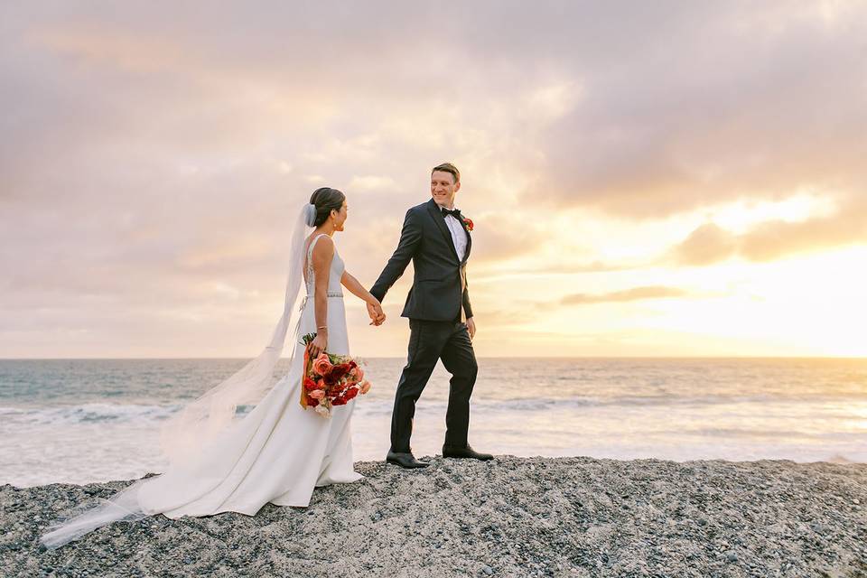 Beach wedding couple