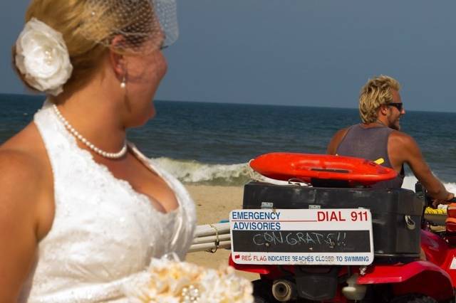 Bride looking out to the shore