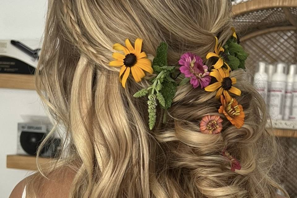 Custom Floral Half-Up Braid