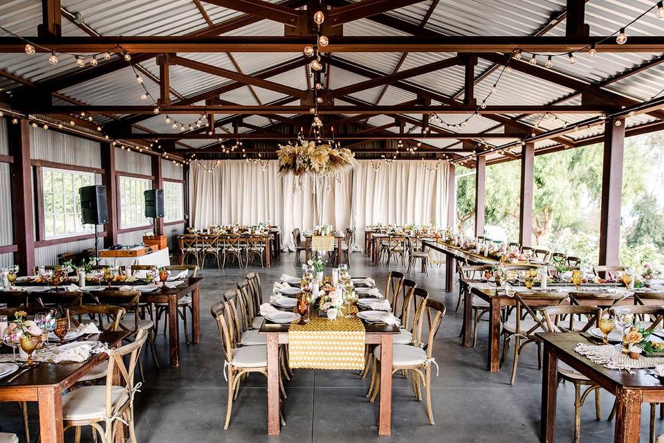 Dinner setup in barn.