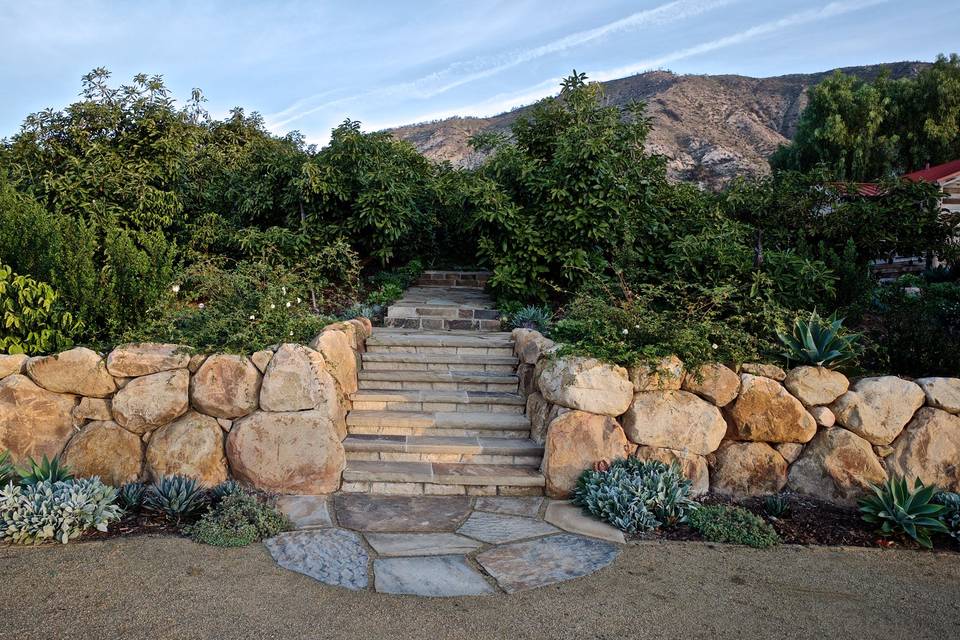 Bride entryway from orchard