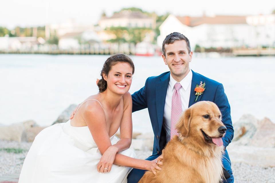 Newlyweds by the water