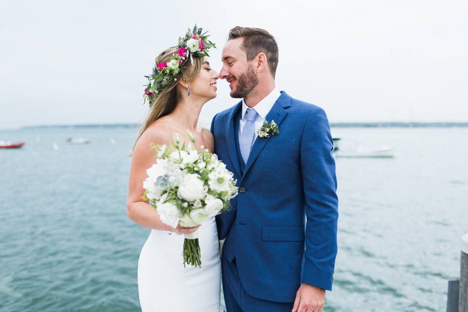 Newlyweds by the water