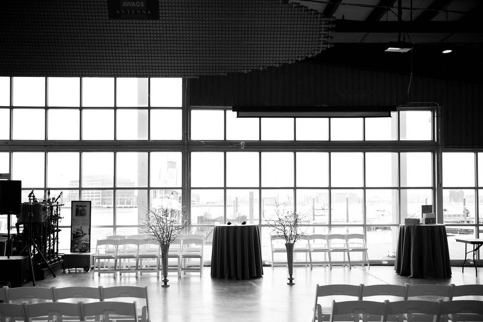 Indoor ceremony w harbor view