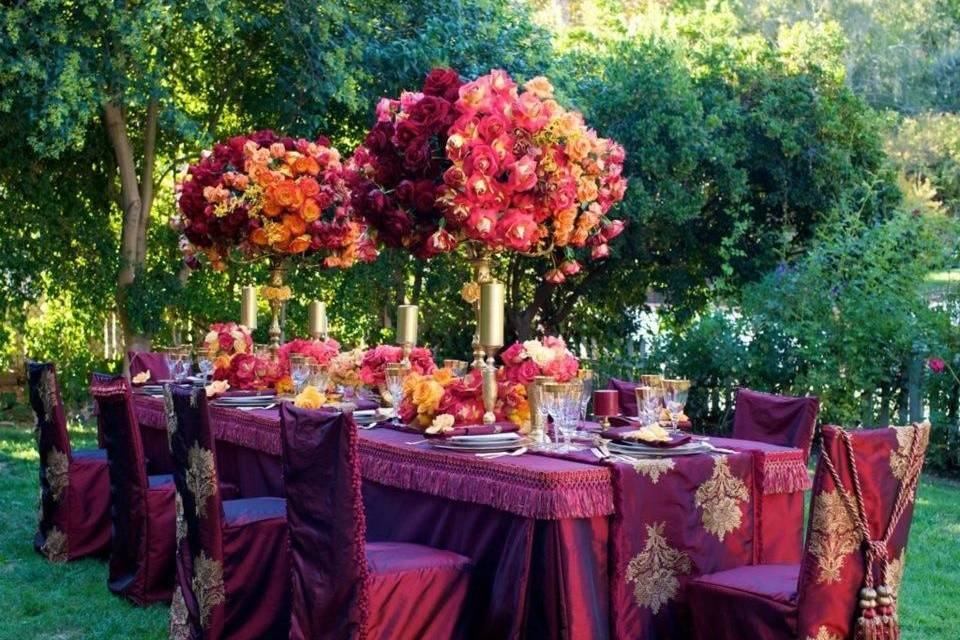 Table setup with flower centerpiece