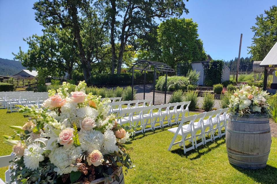 Wine Barrel Wedding Flowers