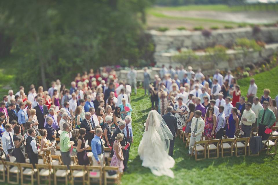 The wedding ceremony in aerial view