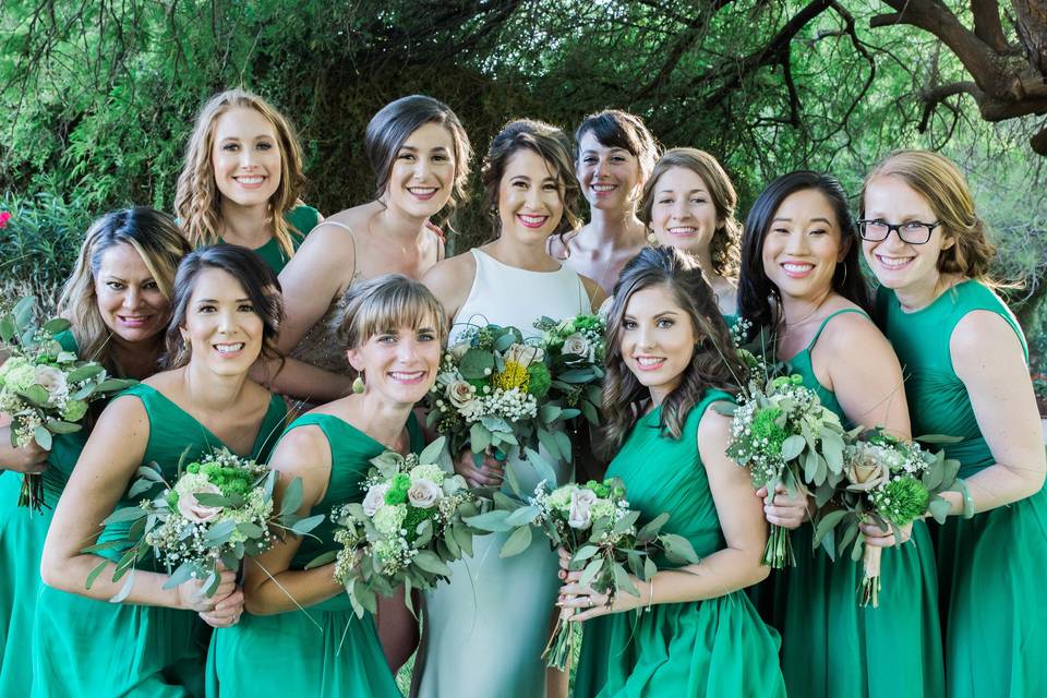 Happy bride and bridesmaids